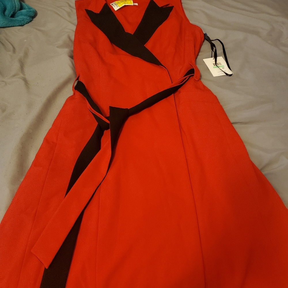 Calvin Klein Red/Black Collard Wrap Dress
